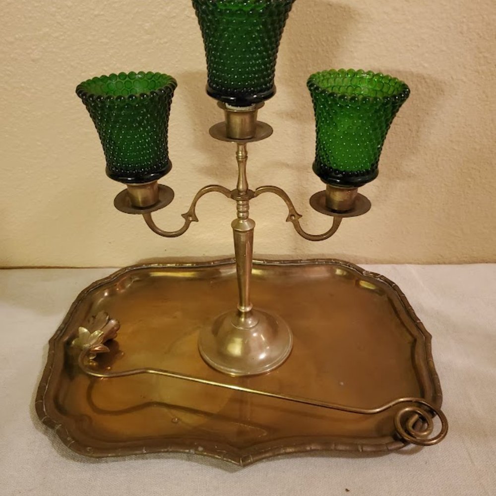 Vintage Three Arm Candelabra With Tray and Snuffer